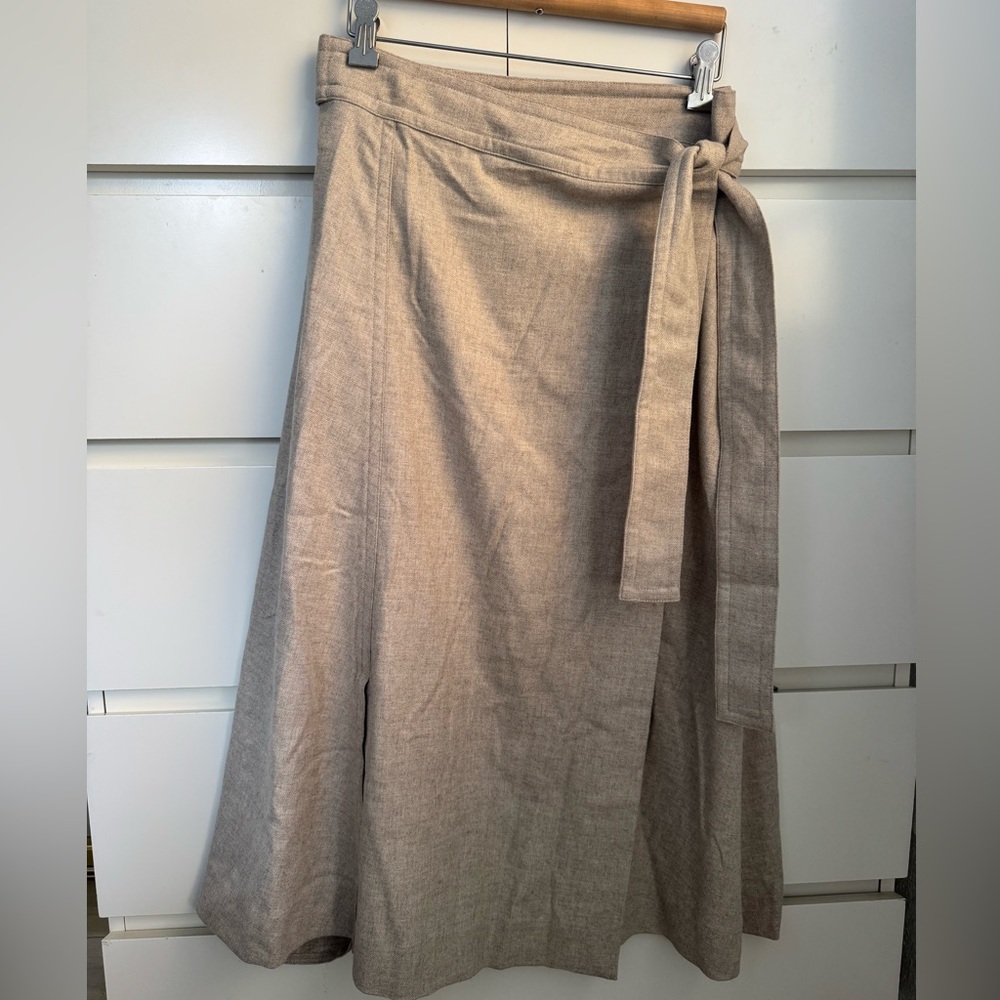 Vince Beige Wrap Midi Skirt
